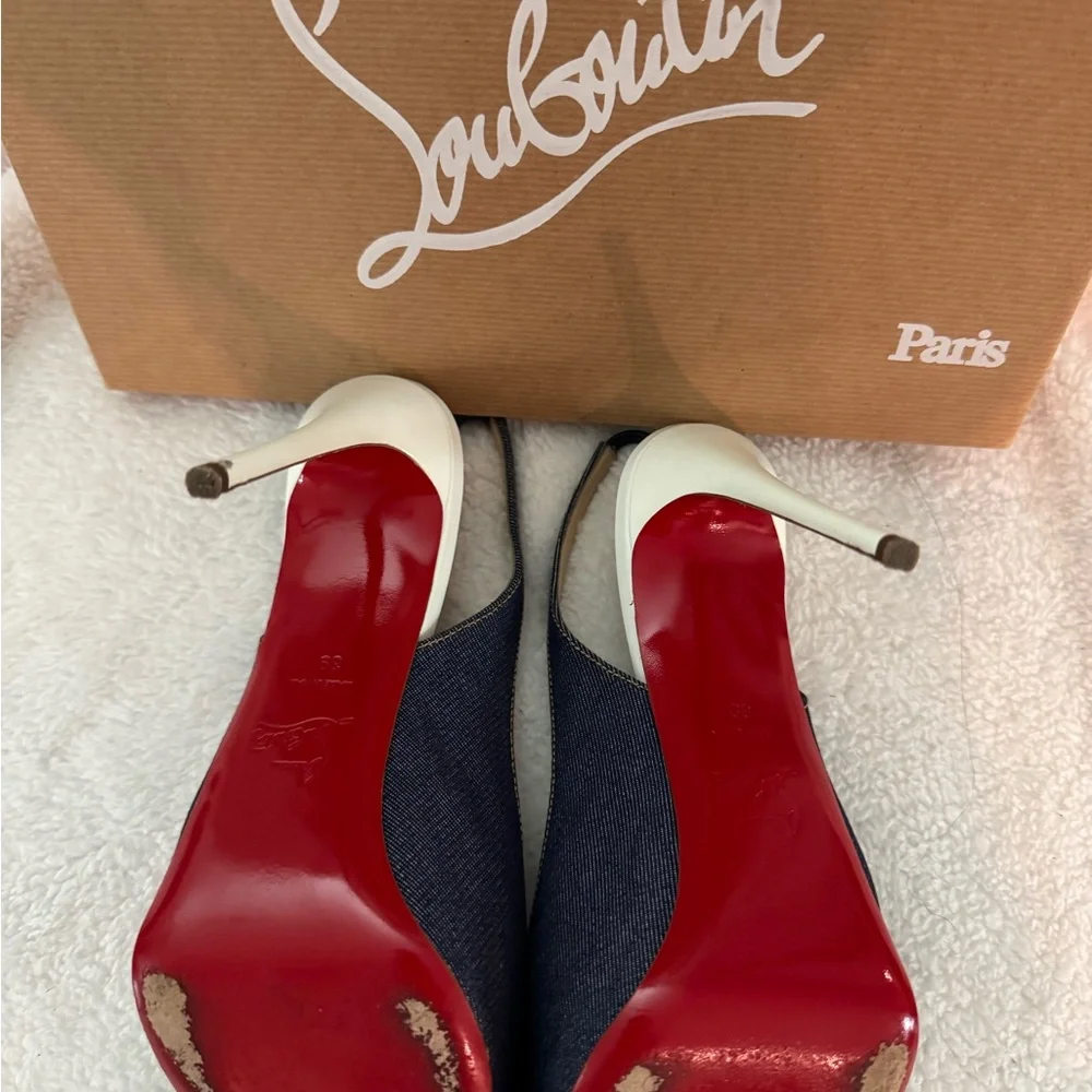 Christian Louboutin Blue Red Heels with Signature Sole - Picture 3 of 3